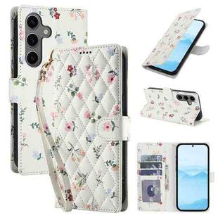 For Samsung Galaxy S24 FE 5G Flower Pattern Buckle Leather Phone Case with Lanyard(Pink Flowers)