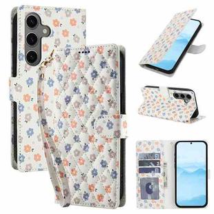 For Samsung Galaxy S24 FE 5G Flower Pattern Buckle Leather Phone Case with Lanyard(Florals)