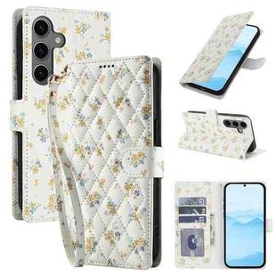 For Samsung Galaxy S24 FE 5G Flower Pattern Buckle Leather Phone Case with Lanyard(Yellow Flowers)