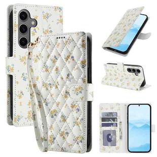For Samsung Galaxy S24 5G / S25 5G Flower Pattern Buckle Leather Phone Case with Lanyard(Yellow Flowers)