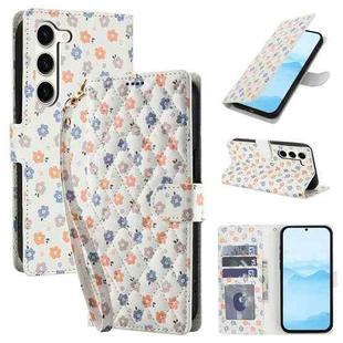 For Samsung Galaxy S23+ 5G Flower Pattern Buckle Leather Phone Case with Lanyard(Florals)