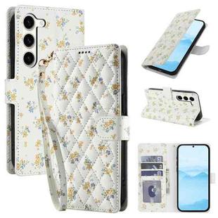 For Samsung Galaxy S23+ 5G Flower Pattern Buckle Leather Phone Case with Lanyard(Yellow Flowers)