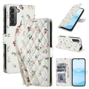 For Samsung Galaxy S22+ 5G Flower Pattern Buckle Leather Phone Case with Lanyard(Pink Flowers)