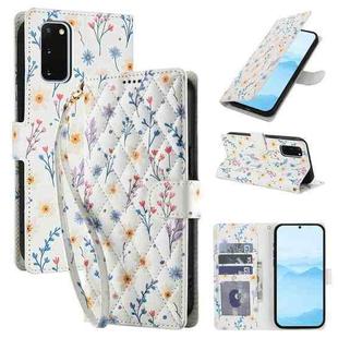 For Samsung Galaxy S20 Flower Pattern Buckle Leather Phone Case with Lanyard(Blue Flowers)