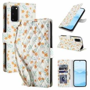 For Samsung Galaxy S20 Flower Pattern Buckle Leather Phone Case with Lanyard(Orange Flowers)