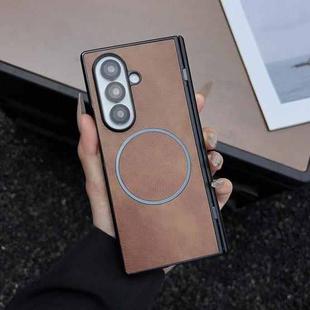 For Samsung Galaxy Z Fold7 Folding Shaft Magsafe Crazy Horse Texture Leather Phone Case(Brown)