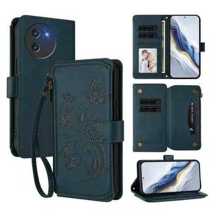 For Doogee Note 59 / Note 59 Pro Butterfly Love Flower Multi-card Zipper Wallet Leather Phone Case(Dark Green)