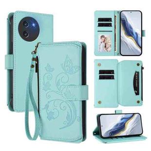 For Doogee Note 59 / Note 59 Pro Butterfly Love Flower Multi-card Zipper Wallet Leather Phone Case(Mint Green)
