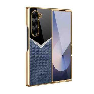 For Samsung Galaxy Z Fold6 5G Integrated Leather Contrast Color Folding Phone Case(Dark Blue)