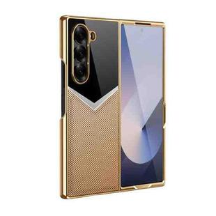 For Samsung Galaxy Z Fold6 5G Integrated Leather Contrast Color Folding Phone Case(Desert Gold)
