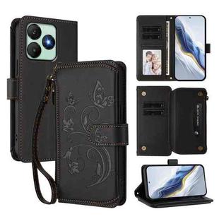 For Wiko T20 Butterfly Love Flower Multi-card Zipper Wallet Leather Phone Case(Black)