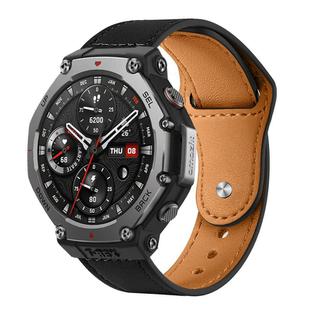 22mm xDfind Rivet Buckle Genuine Leather Watch Band(Black)