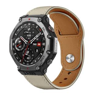 22mm xDfind Rivet Buckle Genuine Leather Watch Band(Beige)