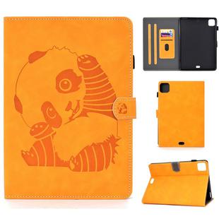 For iPad Air 2022 / 2020 10.9 Panda Embossing Pattern Horizontal Flip PU Leather Case with Holder & Card Slot & Anti-skid Strip(Khaki)