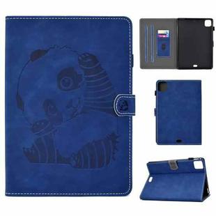 For iPad Air 2022 / 2020 10.9 Panda Embossing Pattern Horizontal Flip PU Leather Case with Holder & Card Slot & Anti-skid Strip(Blue)