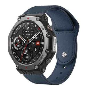For Amazfit T-Rex 3 xDfind Rivet Buckle Genuine Leather Watch Band(Dark Blue)