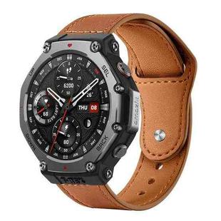 For Amazfit T-Rex 3 xDfind Rivet Buckle Genuine Leather Watch Band(Light Brown)