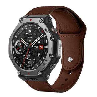 For Amazfit T-Rex 3 xDfind Rivet Buckle Genuine Leather Watch Band(Dark Brown)
