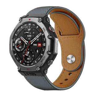 For Amazfit T-Rex 3 xDfind Rivet Buckle Genuine Leather Watch Band(Grey)