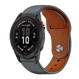 For Garmin Fenix 8/7X/6X/5X 26mm xDfind Rivet Buckle Genuine Leather Watch Band(Grey)