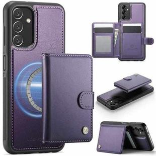 For Samsung Galaxy A14 4G / 5G / M44 5G JEEHOOD J09 Buckle Card Bag MagSafe Magnetic Style RFID Leather Phone Case(Purple)