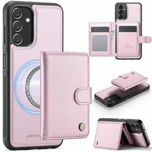For Samsung Galaxy A14 4G / 5G / M44 5G JEEHOOD J09 Buckle Card Bag MagSafe Magnetic Style RFID Leather Phone Case(Pink)