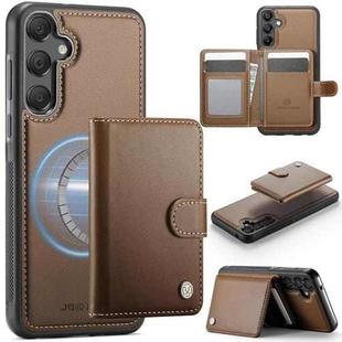 For Samsung Galaxy A33 5G JEEHOOD J09 Buckle Card Bag MagSafe Magnetic Style RFID Leather Phone Case(Brown)