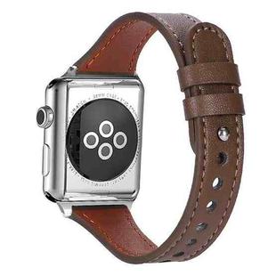 For Apple Watch 42 / 44 / 45 / 46 / 49mm xDfind Double Ring Single Rivet Genuine Leather Watch Band(Coffee)