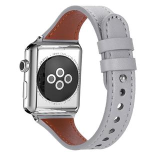 For Apple Watch 42 / 44 / 45 / 46 / 49mm xDfind Double Ring Single Rivet Genuine Leather Watch Band(Grey)