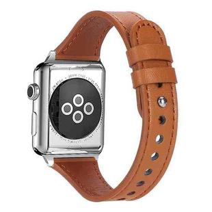 For Apple Watch 42 / 44 / 45 / 46 / 49mm xDfind Double Ring Single Rivet Genuine Leather Watch Band(Light Brown)