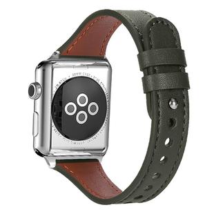 For Apple Watch 38 / 40 / 41 / S10 42mm xDfind Double Ring Single Rivet Genuine Leather Watch Band(Army Green)