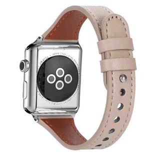 For Apple Watch 38 / 40 / 41 / S10 42mm xDfind Double Ring Single Rivet Genuine Leather Watch Band(Apricot)