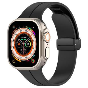 For Apple Watch 42 / 44 / 45 / 46 / 49mm xDfind  Flat Head Groove Folding Black Buckle Silicone Watch Band(Black)