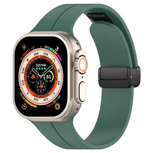 For Apple Watch 42 / 44 / 45 / 46 / 49mm xDfind  Flat Head Groove Folding Black Buckle Silicone Watch Band(Pine Green)