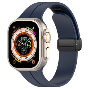 For Apple Watch 42 / 44 / 45 / 46 / 49mm xDfind  Flat Head Groove Folding Black Buckle Silicone Watch Band(Midnight Blue)