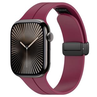 For Apple Watch 38 / 40 / 41 / S10 42mm xDfind  Flat Head Groove Folding Black Buckle Silicone Watch Band(Wine Red)