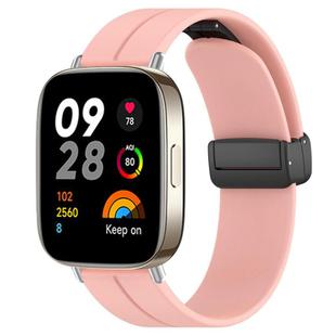 For Redmi Watch 3 xDfind  Flat Head Groove Folding Black Buckle Silicone Watch Band(Light Pink)