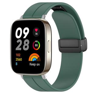 For Redmi Watch 3 xDfind  Flat Head Groove Folding Black Buckle Silicone Watch Band(Pine Green)