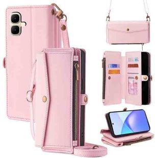 For Infinix Smart 10 4G Zipper Wallet Side Buckle Crossbody Lanyard Leather Phone Case(Rose Gold)