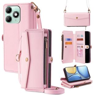 For itel A90 4G Zipper Wallet Side Buckle Crossbody Lanyard Leather Phone Case(Rose Gold)