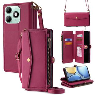 For itel A90 4G Zipper Wallet Side Buckle Crossbody Lanyard Leather Phone Case(Red)