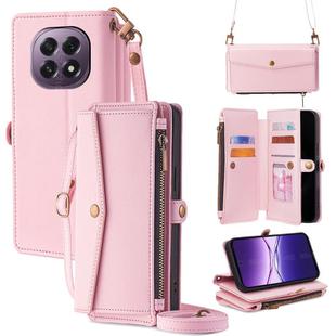 For OPPO A5 5G 2025 Global Zipper Wallet Side Buckle Crossbody Lanyard Leather Phone Case(Rose Gold)
