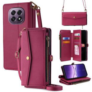 For OPPO A5 5G 2025 Global Zipper Wallet Side Buckle Crossbody Lanyard Leather Phone Case(Red)