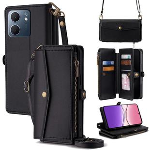 For OPPO A5x 5G Global Zipper Wallet Side Buckle Crossbody Lanyard Leather Phone Case(Black)