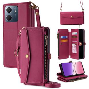 For OPPO A5x 5G Global Zipper Wallet Side Buckle Crossbody Lanyard Leather Phone Case(Red)