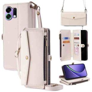 For OPPO K13 Turbo 5G Zipper Wallet Side Buckle Crossbody Lanyard Leather Phone Case(White)