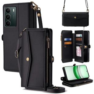 For Realme C71 4G Zipper Wallet Side Buckle Crossbody Lanyard Leather Phone Case(Black)