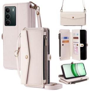 For Realme C71 4G Zipper Wallet Side Buckle Crossbody Lanyard Leather Phone Case(White)