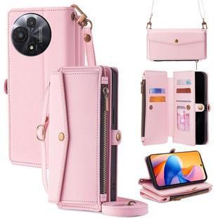 For TCL 60R 5G Zipper Wallet Side Buckle Crossbody Lanyard Leather Phone Case(Rose Gold)