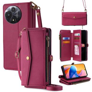 For TCL 60R 5G Zipper Wallet Side Buckle Crossbody Lanyard Leather Phone Case(Red)